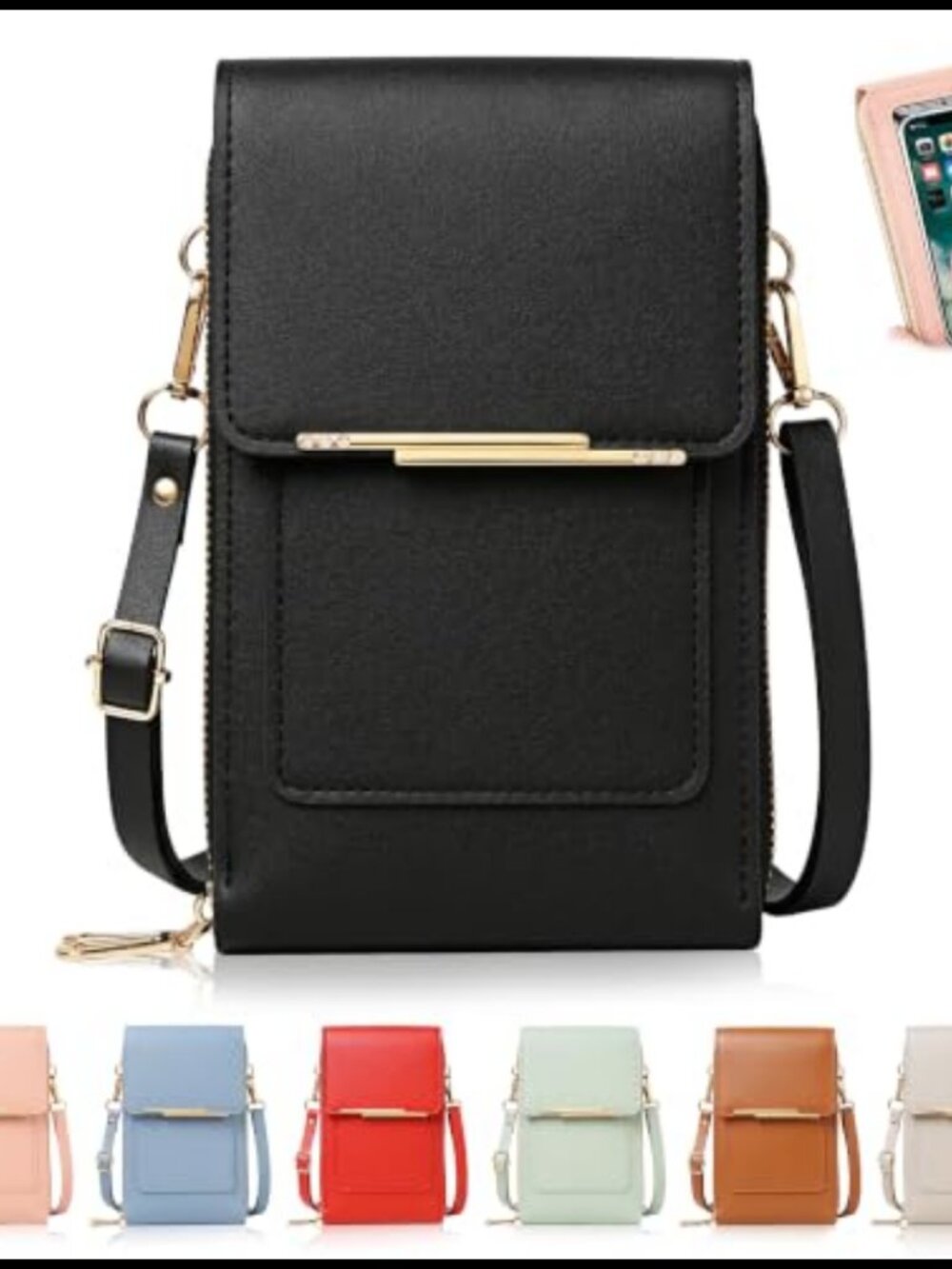 Touchscreen PU Leather Crossbody Phone Bag Anti Theft Small Adjustable